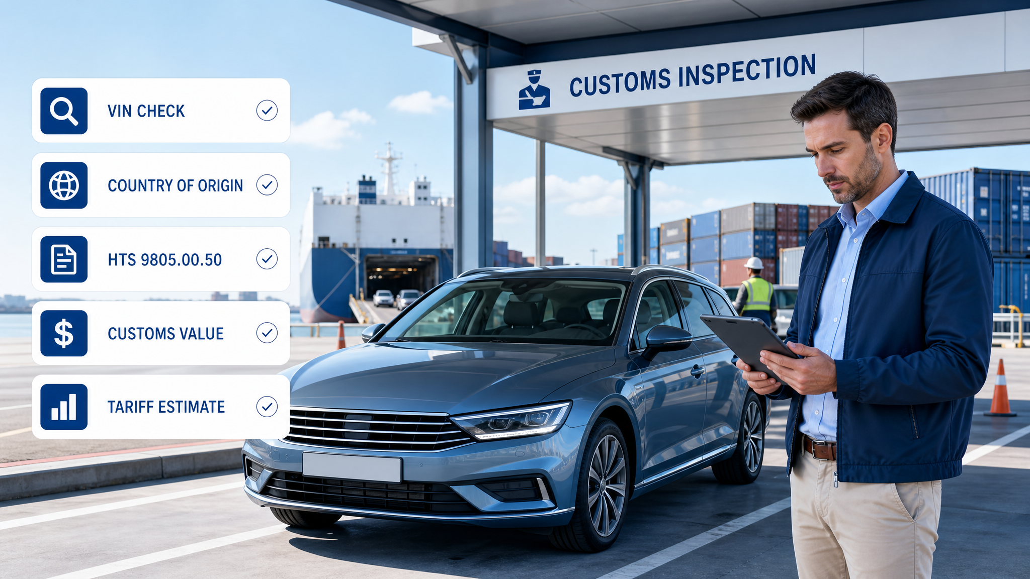Customs broker reviewing EU vehicle tariff documents