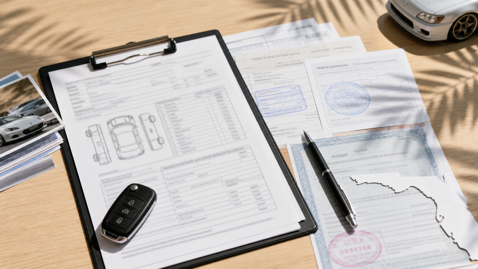 Florida JDM import registration documents and VIN verification paperwork