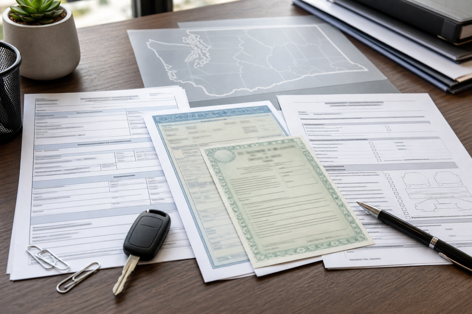 Washington JDM import title documents with Customs paperwork and VIN checklist