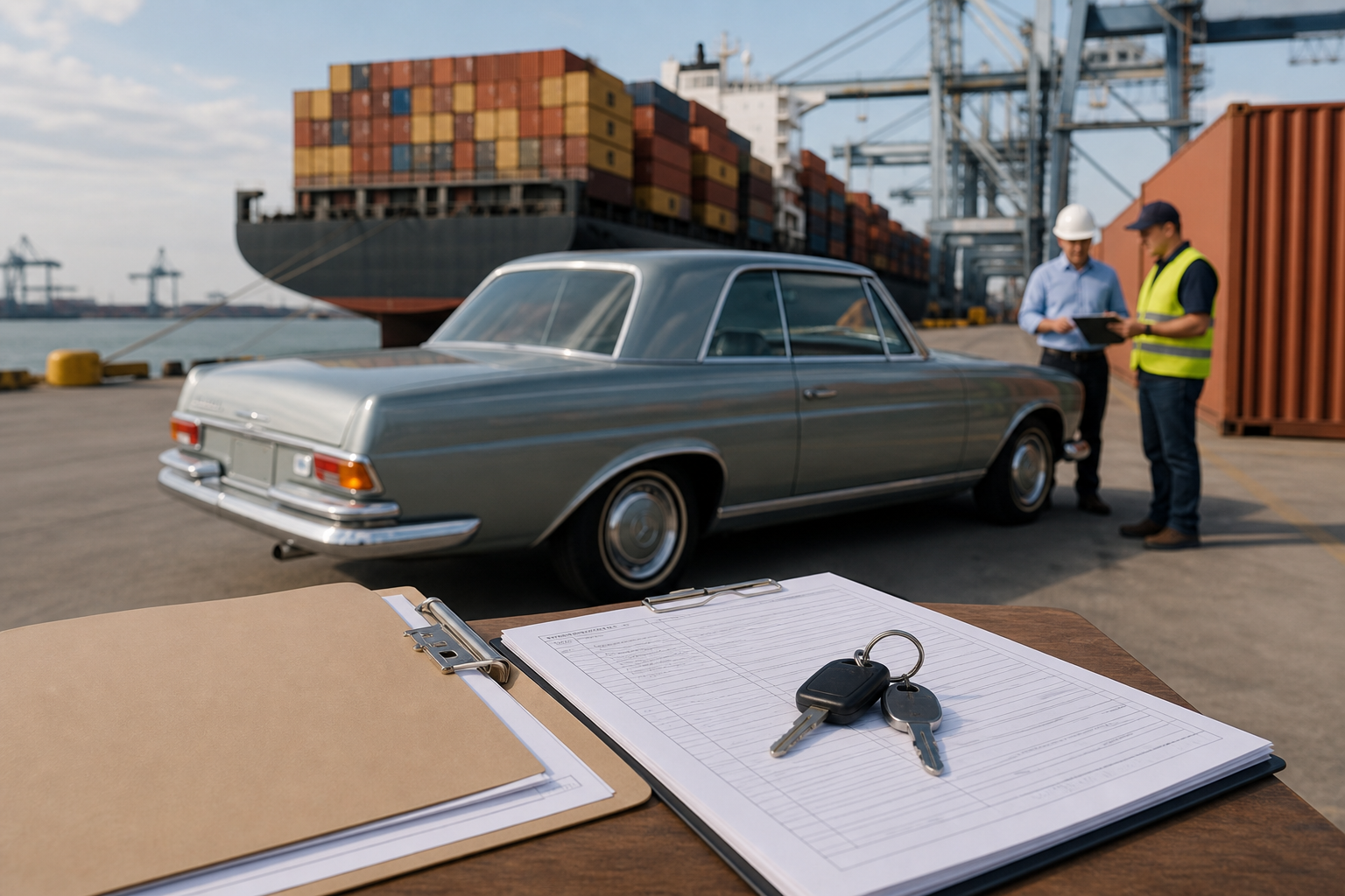 Classic car at United States port with customs broker import checklist documents